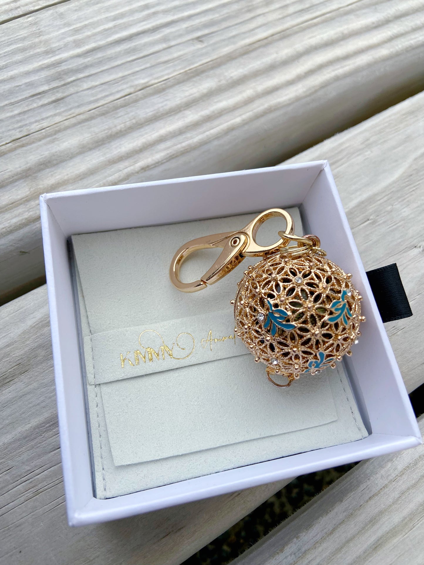 Personalized Orchid & Gold Lace Sphere Keychain | Premium Edition