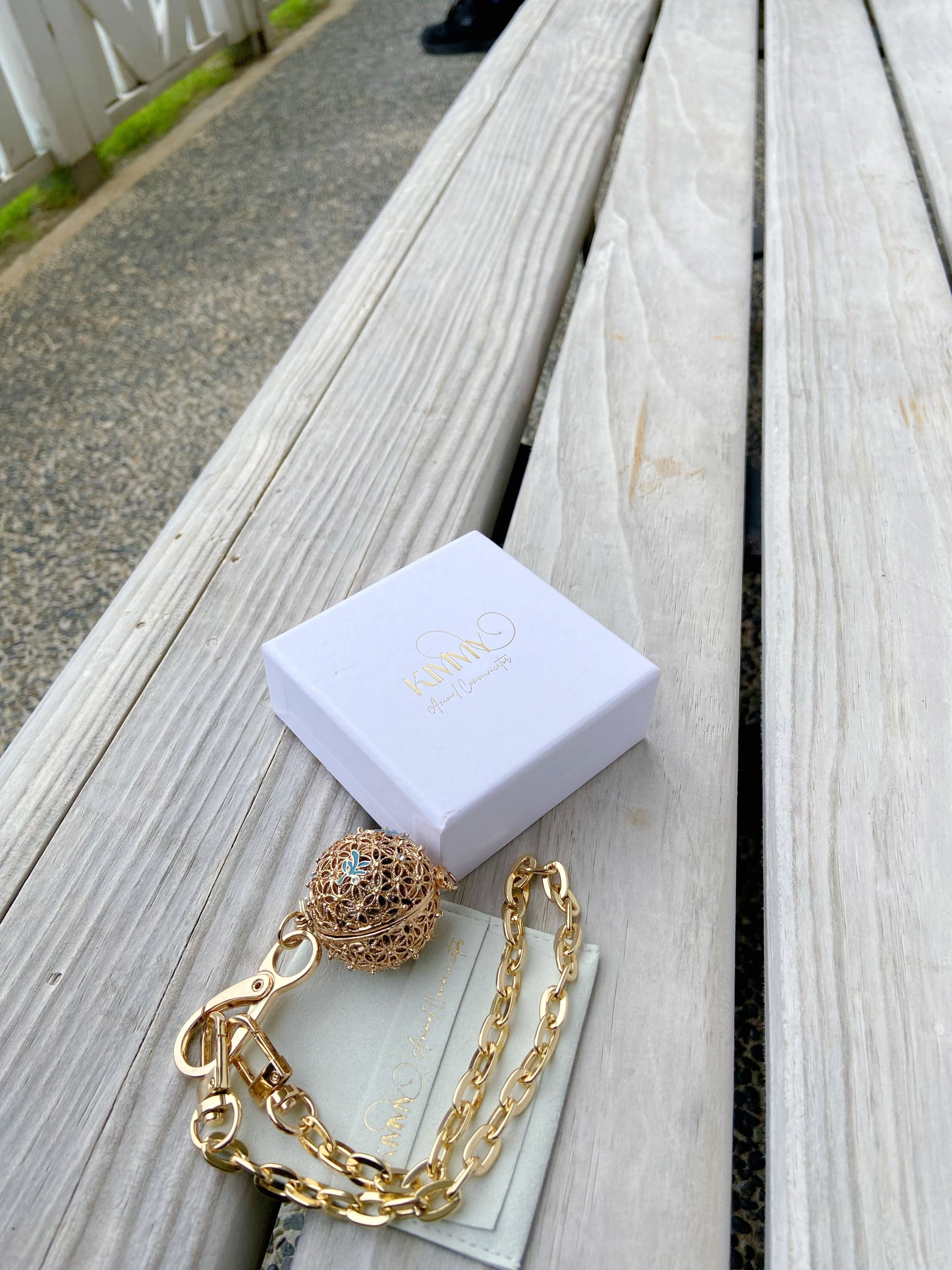 Personalized Orchid & Gold Lace Sphere Keychain | Premium Edition